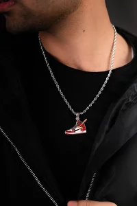 STAINLESS RED SNEAKER PENDANT WITH STAINLESS TWISTED ROPE CHAIN CHAIN