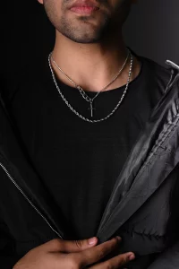 UNISEX 2 LAYER HALF CROSS CHAIN & ROPE CHAIN NEACKLACE