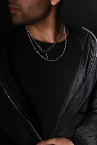 UNISEX 2 LAYER HALF CROSS CHAIN & ROPE CHAIN NEACKLACE