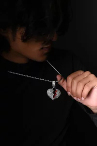 BROKEN HEART PENDANT WITH STAINLESS  TWISTED ROPE CHAIN