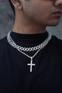 CUBAN ICEDOUT AND CROSS TWISTED COMBO  NECKLACE