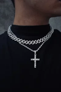 CUBAN ICEDOUT AND CROSS TWISTED COMBO  NECKLACE